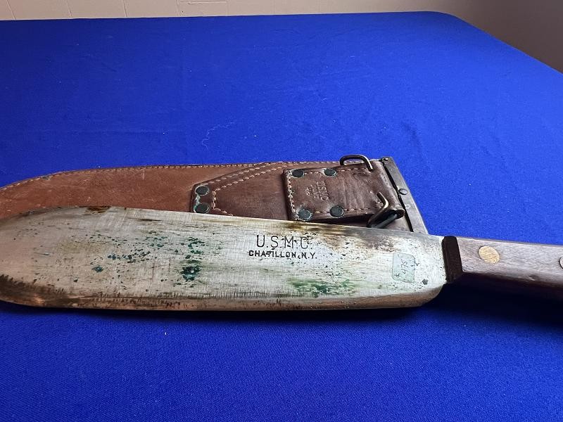 EXCELLENT WW2 USMC MEDIAL CORPS BOLO KNIFE + SCABBARD DATED 1944