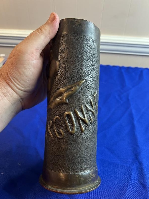 LARGE WWI 1918 TRENCH ART ARGONNE ARTILLERY SHELL