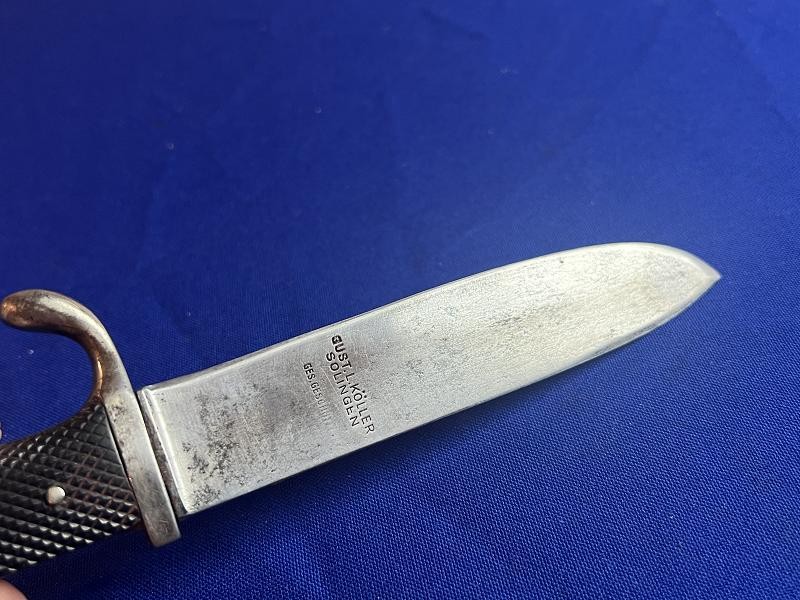 WW2 1ST MODEL HITLER YOUTH KNIFE & SCABBARD BY GUST L. KOLLER