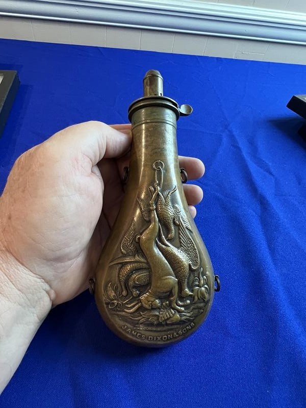 ANTIQUE JAMES DIXON AND SONS POWDER FLASK