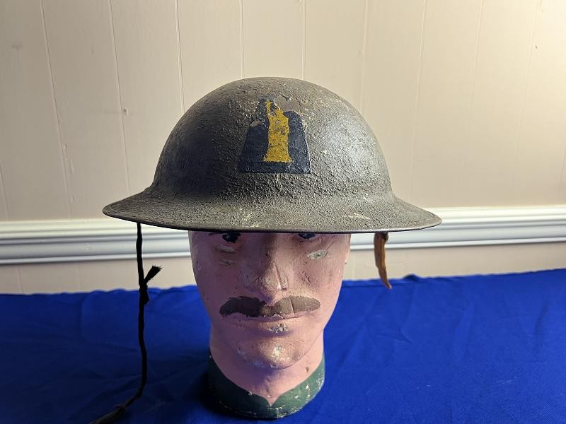 US WWI WORLD WAR ONE MODEL 1917 CAMO HELMET WITH PAINTED 77TH DIVISION INSIGNIA