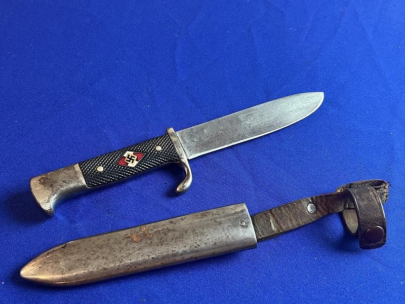 WW2 1ST MODEL HITLER YOUTH KNIFE & SCABBARD BY GUST L. KOLLER