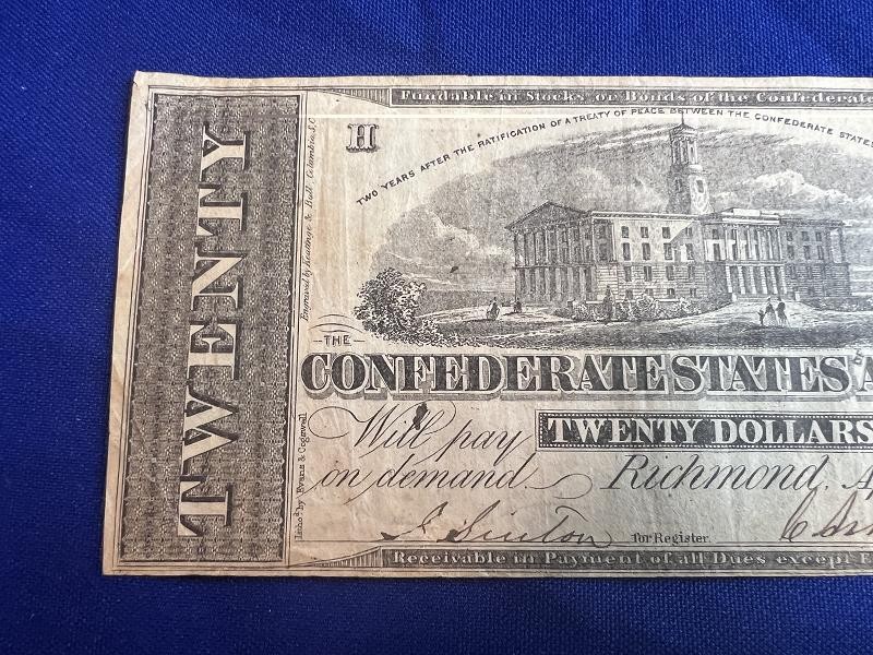 Exc Confederate $20.00 Note T58 April 6th 1863