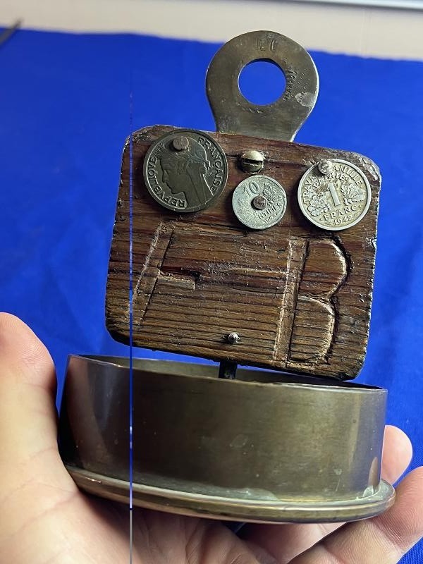 WW2 Trench Art Artillery Base Ashtray with German and French Coins