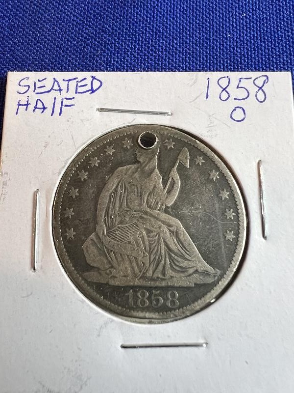 US 1858 O SEATED LIBERTY HALF DOLLAR SILVER COIN