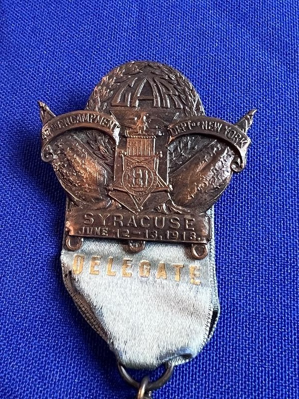 1913 GAR SYRACUSE NEW YORK ENCAMPMENT DELEGATE MEDAL BADGE