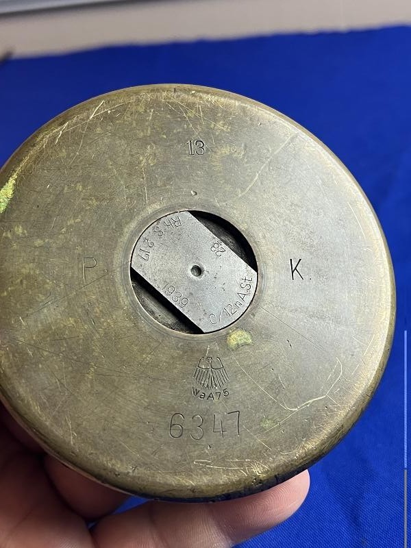 WW2 Trench Art Artillery Base Ashtray with German and French Coins