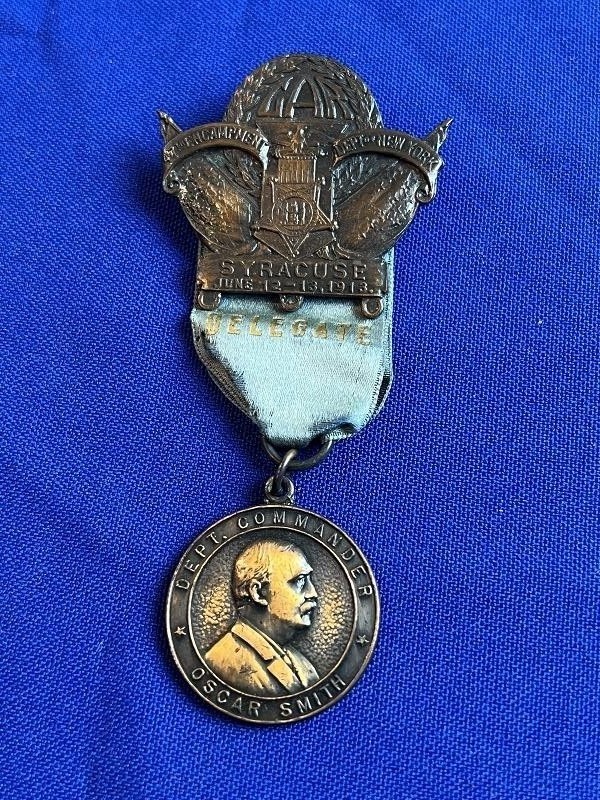 1913 GAR SYRACUSE NEW YORK ENCAMPMENT DELEGATE MEDAL BADGE