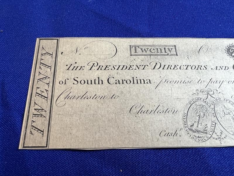 Bank of South Carolina $20 Twenty Dollar Note Charleston Sc.