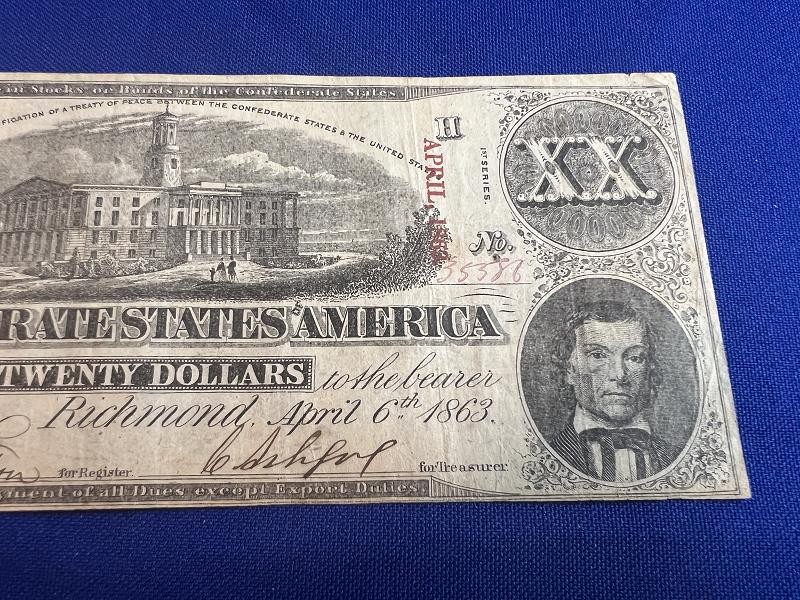 Exc Confederate $20.00 Note T58 April 6th 1863