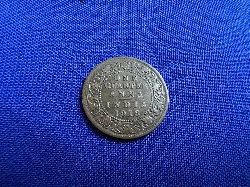 KING GEORGE EMPEROR ONE QUARTER ANNA INDIA 1913