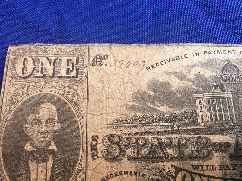 Montgomery 1863 $1 Dollar Bill Note State of Alabama Obsolete Currency Paper Money