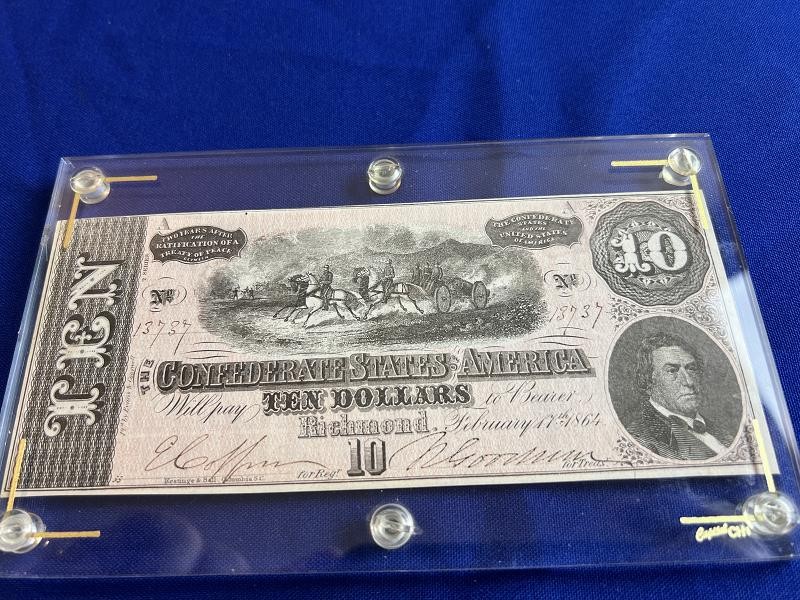 Fine Unc 1864 Confederate States of America $10 Ten Dollar Note - Richmond, Va