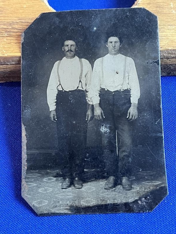 6th PLATE TINTYPE IMAGE PHOTO OF TWO YOUNG MEN WORKERS