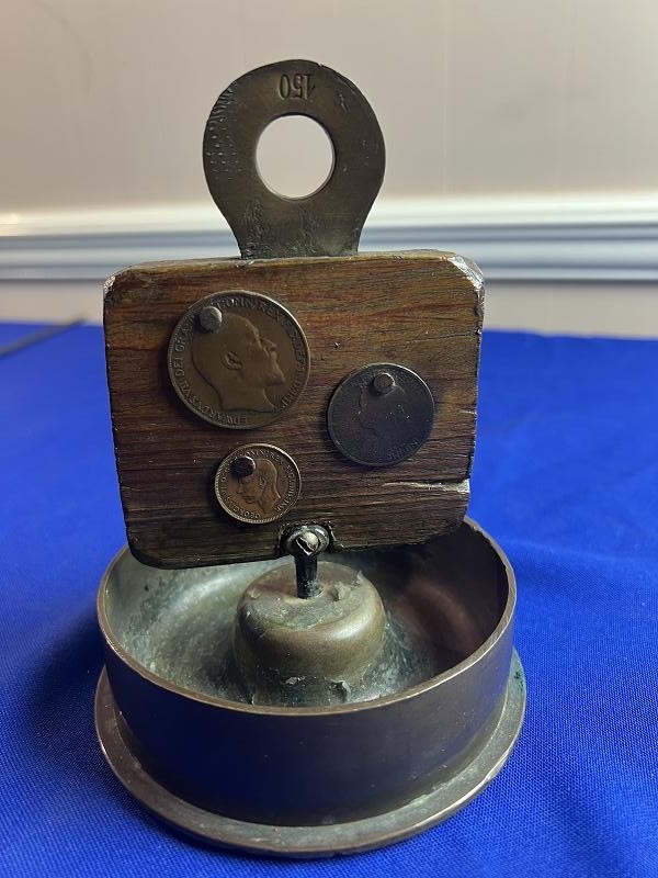 WW2 Trench Art Artillery Base Ashtray with German and French Coins