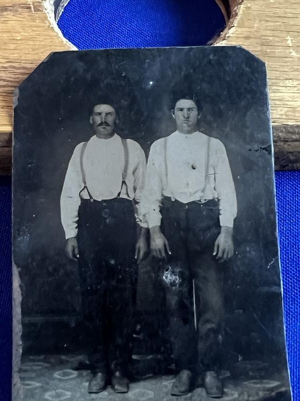 6th PLATE TINTYPE IMAGE PHOTO OF TWO YOUNG MEN WORKERS