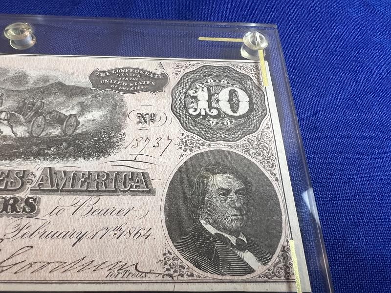 Fine Unc 1864 Confederate States of America $10 Ten Dollar Note - Richmond, Va