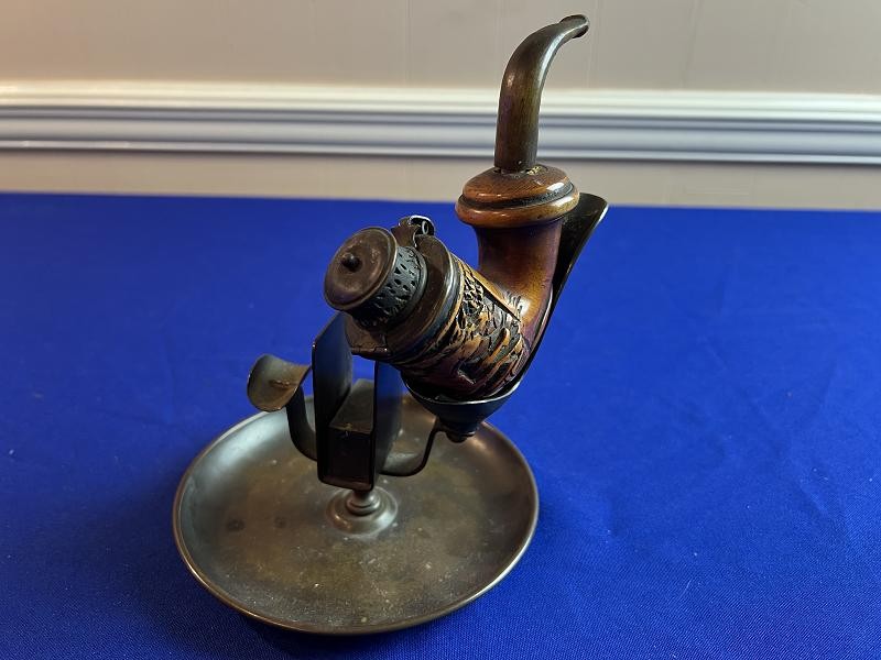 Carved Dated 1861 Cavalry Horse Civil War Pipe with Brass Smoking Stand