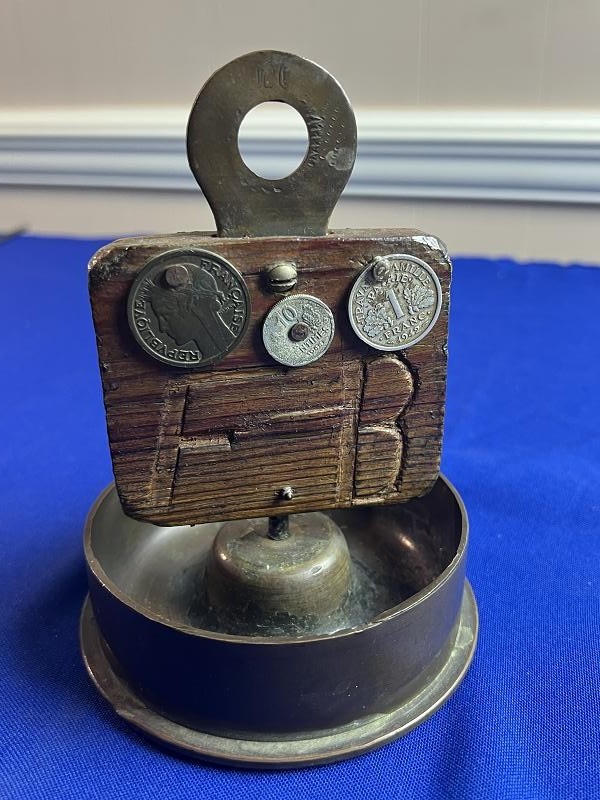 WW2 Trench Art Artillery Base Ashtray with German and French Coins