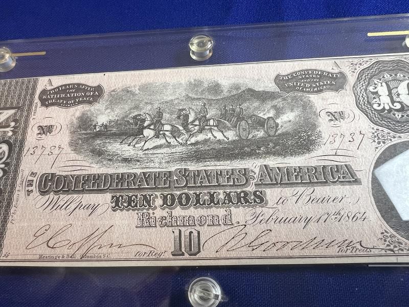 Fine Unc 1864 Confederate States of America $10 Ten Dollar Note - Richmond, Va