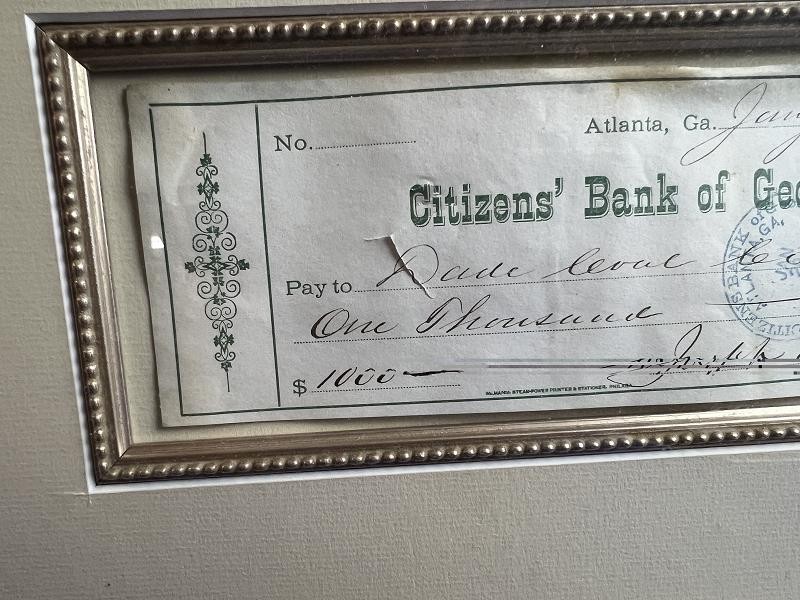 Framed Joseph E Brown Signed Check Georgia Governor During the Civil War