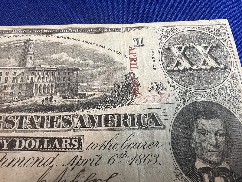 Exc Confederate $20.00 Note T58 April 6th 1863