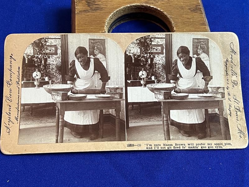 BLACK WOMEN STEREOVIEW CARD PHOTO BAKING APPLE PIES
