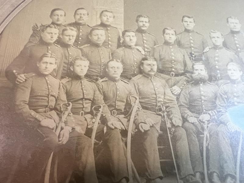 1870 FRANCO WAR GERMAN CAVALRY SOLDIER GROUP FRAMED ALBUMEN PHOTO
