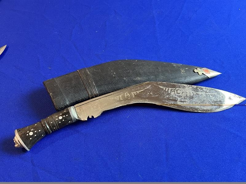 Nepalese Gurkha Long Leaf Kukri Fighting Knife with Scabbard