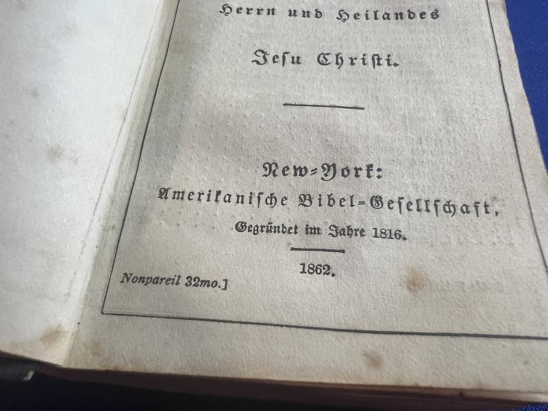 CIVIL WAR GERMAN 1862 NEW TESTIMENT POCKET BIBLE