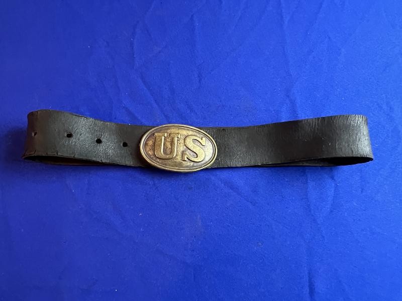 EXTRA NICE CIVIL WAR US BUCKLE ON LEATHER BELT