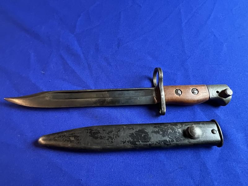 ORIGINAL BRITISH NO.5 MKI JUNGLE CARBINE BAYONET WITH SCABBARD MARKED WSC