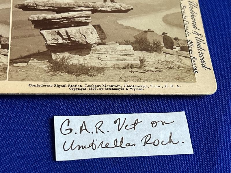 G.A.R. VETERAN ON UMBRELLA ROCK CHATTANOOGA TN STEREOVIEW CARD