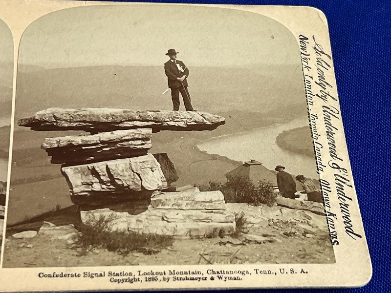 G.A.R. VETERAN ON UMBRELLA ROCK CHATTANOOGA TN STEREOVIEW CARD