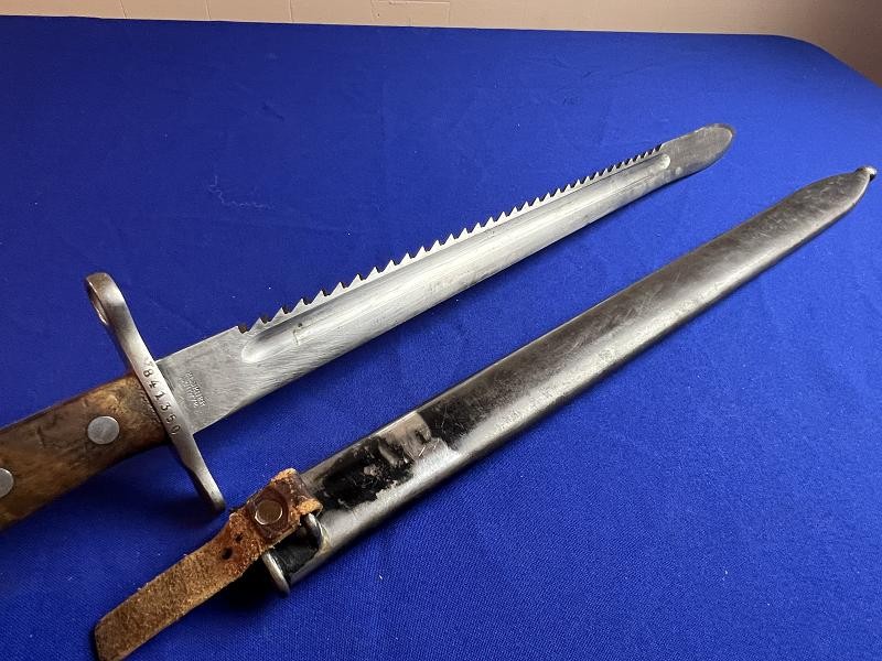 SWISS M1914 PIONEER SAWBACK BAYONET AND SCABBARD
