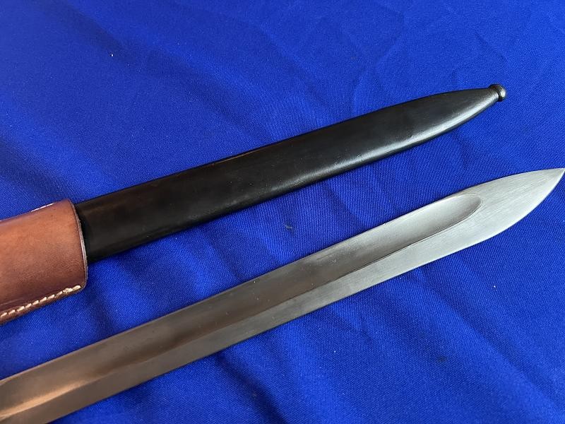 WWI FINE GERMAN S98/05 BUTCHER BAYONET MARKED WKC WITH FROG & SCABBARD