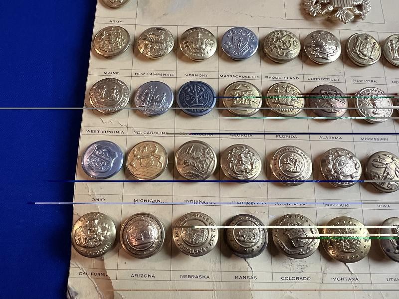 COLLECTION OF ALL USA STATE SEAL COAT BUTTONS AND ARMY NAVY ON ORIGINAL CARD