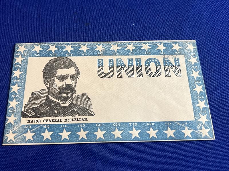 CIVIL WAR LETTER COVER WITH UNION GENERAL McCLELLAN PATRIOTIC STARS ON IT