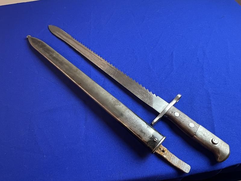 SWISS M1914 PIONEER SAWBACK BAYONET AND SCABBARD