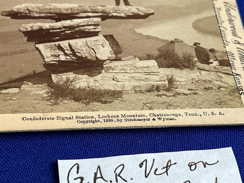 G.A.R. VETERAN ON UMBRELLA ROCK CHATTANOOGA TN STEREOVIEW CARD