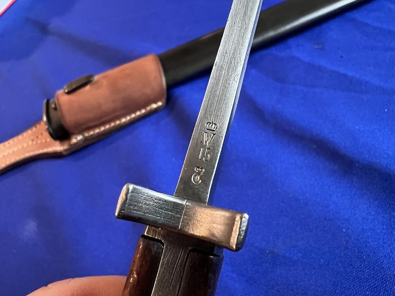 WWI FINE GERMAN S98/05 BUTCHER BAYONET MARKED WKC WITH FROG & SCABBARD