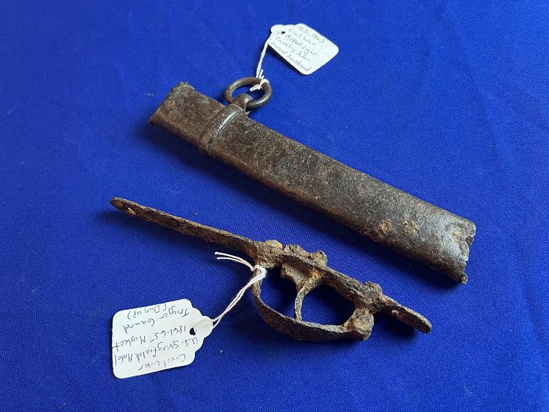 EXCAVATED SECTION OF A SWORD SCABBARD AND A SPRINGFIELD TRIGGERGUARD DALTON GA
