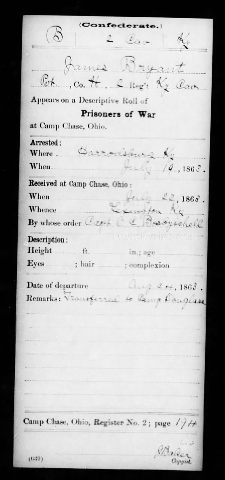 Southern Cross and Grouping of Soldier Who Fought for General John Hunt Morgan