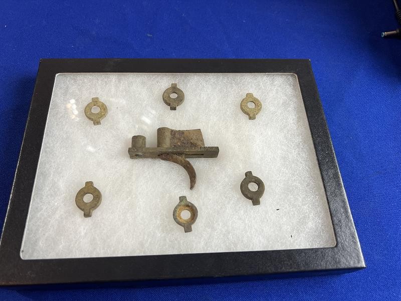 Civil War Dug Enfield Trigger and 6 Brass Lockplate Washers Kolb Farm Marietta Ga