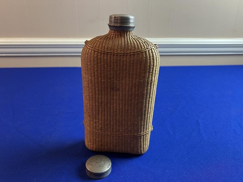 Large Civil War Era Wicker Woven Covered Whiskey Flask