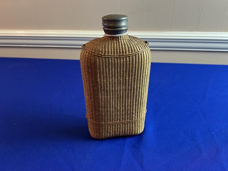 Large Civil War Era Wicker Woven Covered Whiskey Flask